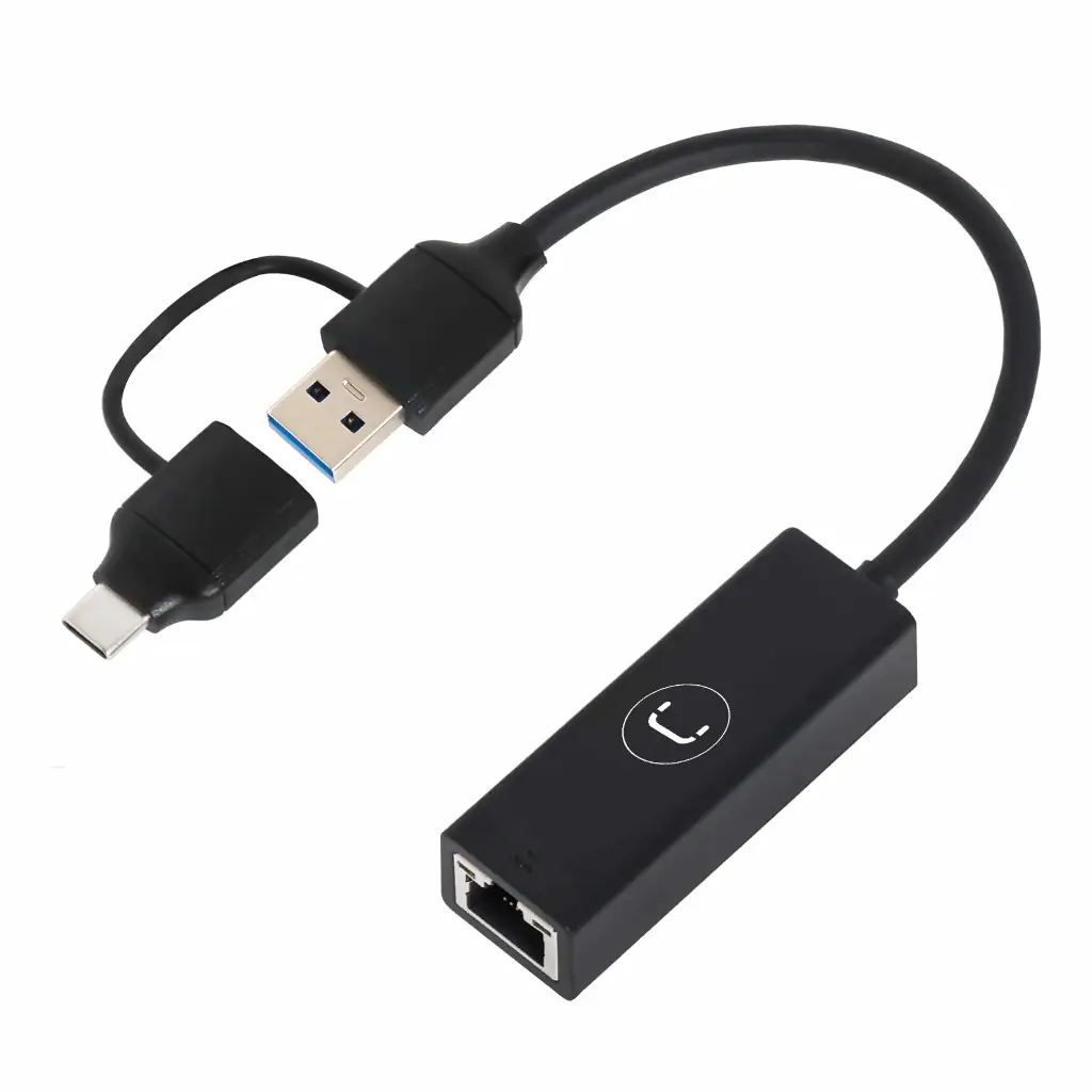 Unno 2-in-1 Type C and USB A 3.0 to Gigabit Ethernet Adapter