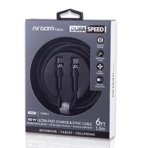[ARG-AC-0049BK] Argom Dura Speed Type-C to Type-C Nylon Braided Cable 100w