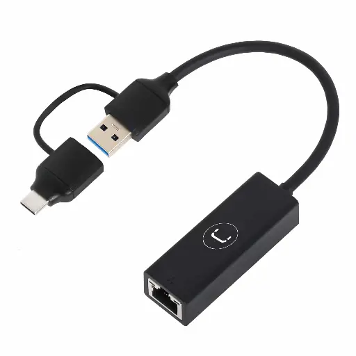[AD3007BK] Unno 2-in-1 Type C and USB A 3.0 to Gigabit Ethernet Adapter