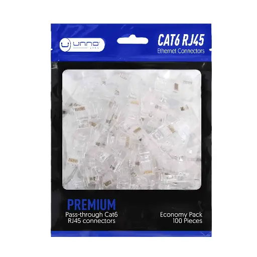 [AD3099WT] Unno Passthrough Cat6e Cable Ends | 100 pack